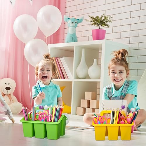 Miniatura 7 de 12 cajas de almacenamiento apilables para el aula con 4 compartimentos de plástico con asa organizadores portátiles de almacenamiento para el aula