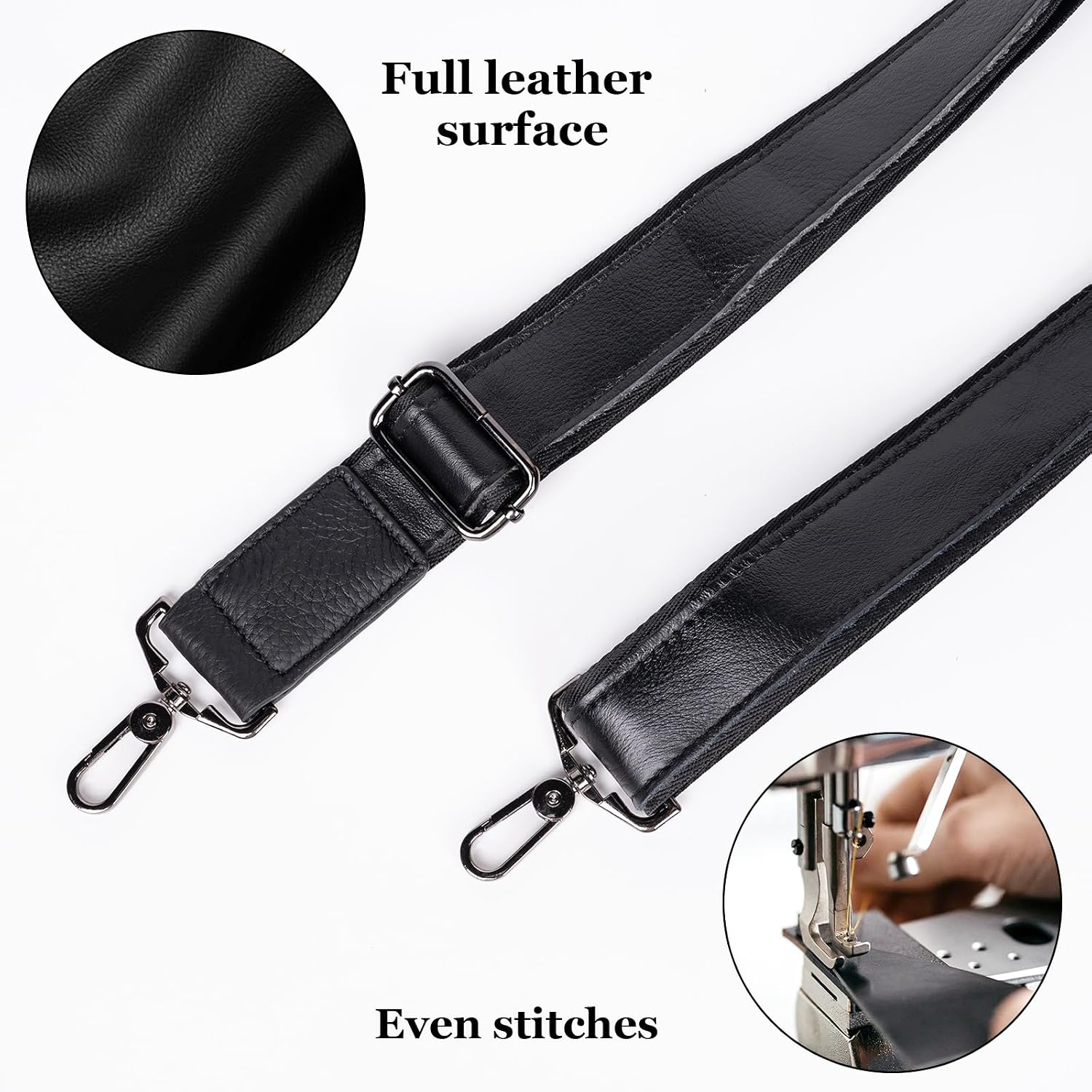 Vachetta Leather Adjustable Crossbody Strap - Leather Shoulder Strap Belt Replacement Purse Strap for Men - Suitable for Handbags Crossbody Bag（Black） image 3