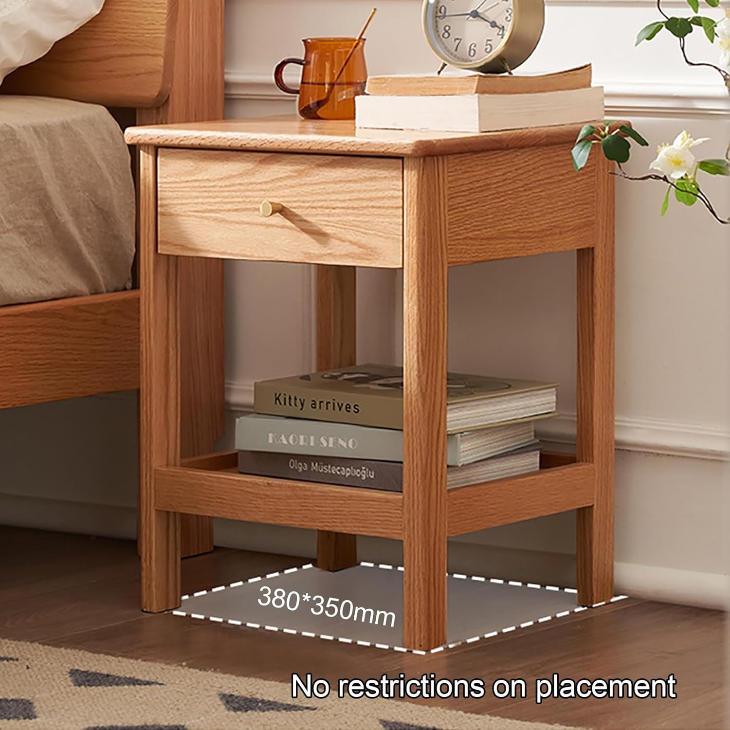 Living Room Side Table Night Stand Industrial, Bedside Table Bedroom with Storage, Wood Nightstand for Small Spaces Office Home Kids’Room(Wood Color)