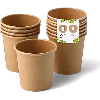 BIOZOYG 50 pieces coffee mugs paper cups 100 ml / 4 oz   62 mm brown - disposable cups plastic-free - cups from sustainable forestry - coffee mugs disposable