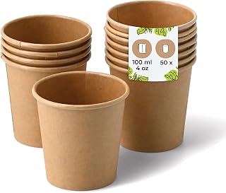 BIOZOYG Paper Cups 50 Pack 4 oz Brown - Recyclable Eco-friendly Disposable Cups for Coffee, Tea, Parties and To Go