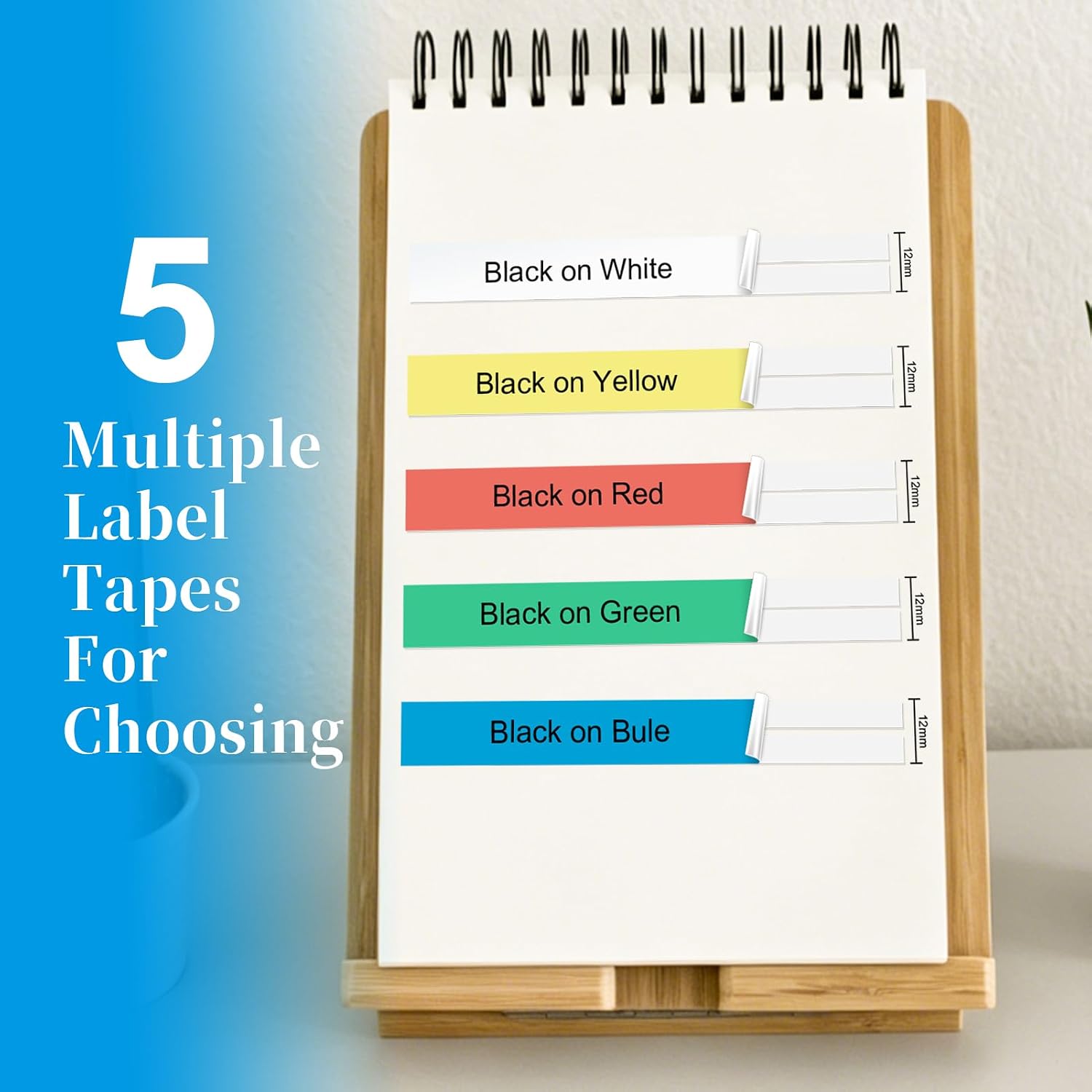 5-Pack Colored Label Tape 12mm x 4m (1/2" x 13') Compatible with Dymo Letratag Refills，Replacement for Dymo Label Maker Refills Plastic for Letratag LT100H LT100T QX50 | 5-Pack Labels Designed to Be Compatible with Dymo LetraTag Refills 12mm x 4 m，suitable for the Letratag LT100H, LT100T, QX50