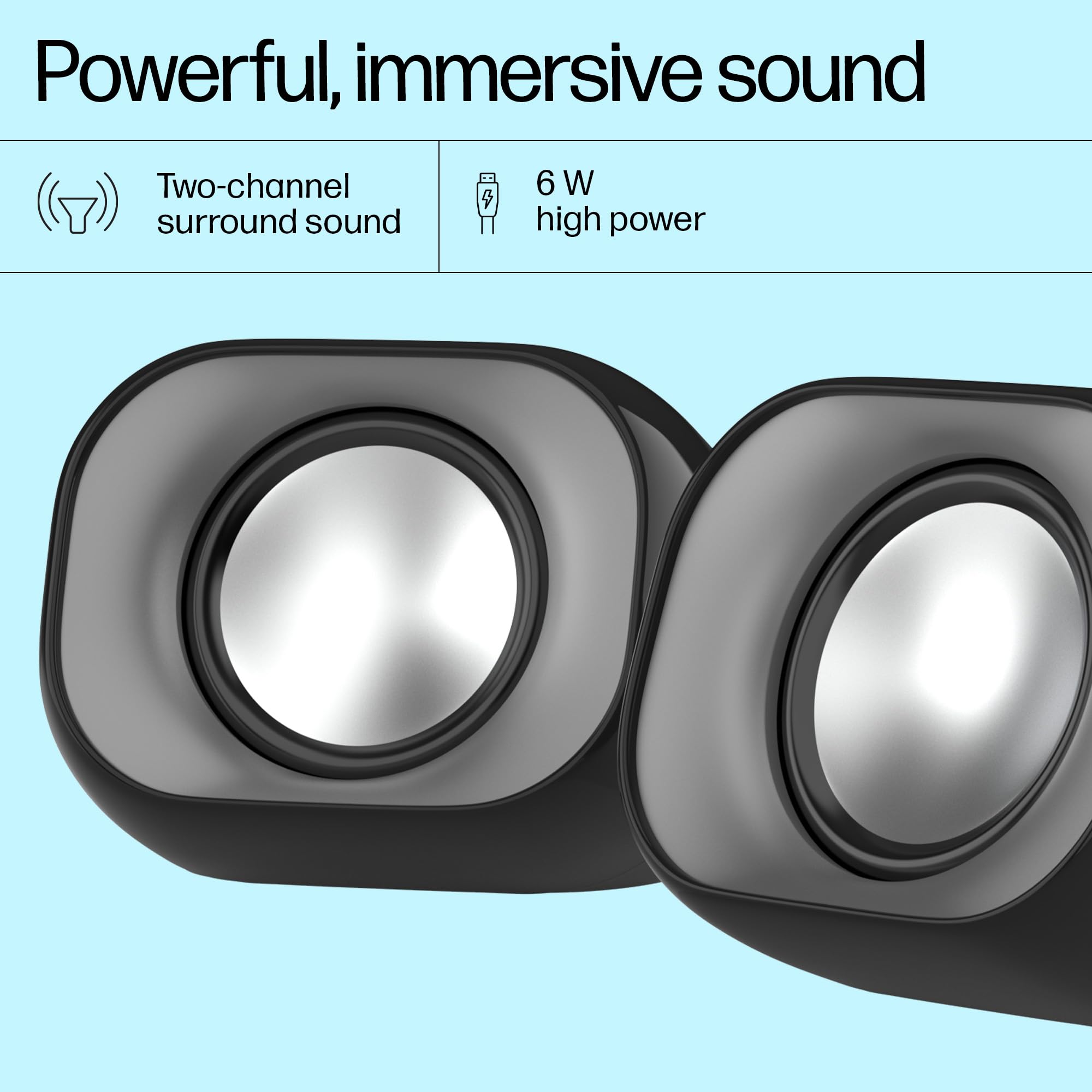 HP DHS-2111 Wired Speaker, 2-Channel Surround Sound, 3.5mm aux connectivity, PC and Phone Compatible, Easy Volume Controls, 1-Year Warranty, 0.27 kg, Black, 8C575AA — Amazon image 4