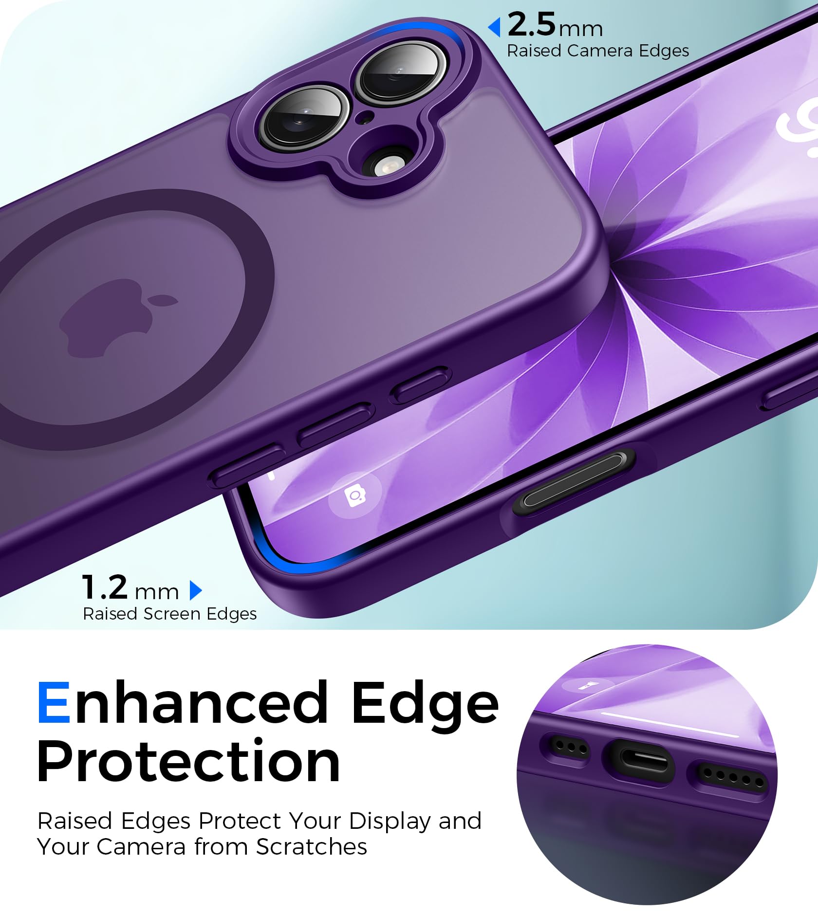 Natiiozie Magnetica Cover per iPhone 17, Compatibile con Mag Safe,Antiurto di Grado Militare,Protezione Completa Della Fotocamera,Anti-Graffio Custodia Traslucida Opaca-Viola