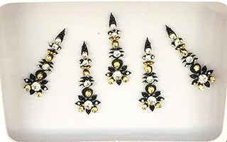 BB196 czarny Bindi złoty, srebrny kamień z perłami, haft, haft, haft, haft, haft, haft, haft, haft, haft, Bindi, tatuaż na czoło, indyjska indyjska fantazja, impreza, arabska twarz, sztuka ciała