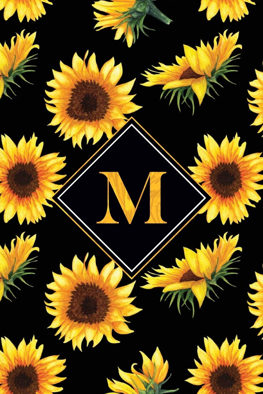 M: Letter M Monogram Notebook - Black & Yellow Sunflower Personalized Gifts, Lined 120 Page, 6x9 Gift For A Sunflower Lovers