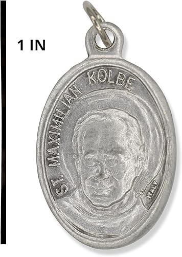 Miniatura 5 de Paquete a granel de 5 medallas de San Maximiliano Kolbe Medalla de 1 pulgada de plata oxidada, San Maximiliano Kolbe para collar, medallas para