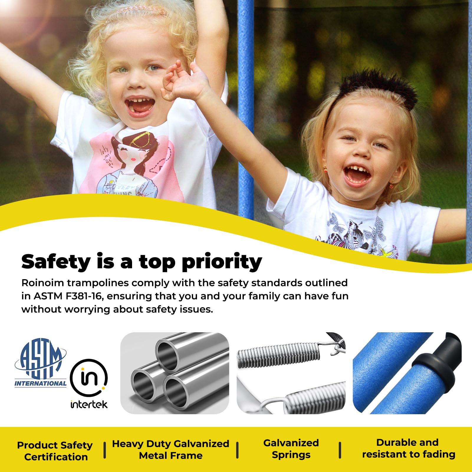 14FT Outdoor Trampoline with Swing, Slide, Basketball Hoop, Safety Enclosure and Ladder, ASTM Approval Outdoor Trampoline for Kids and Adults