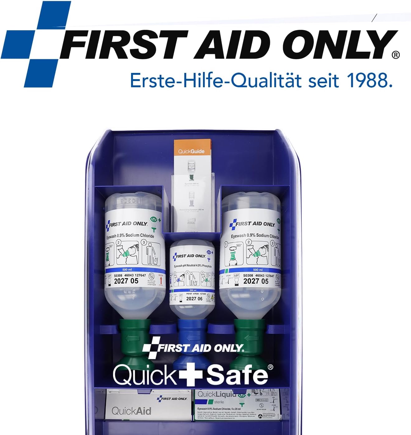First Aid Only QuickSafe Basic First Aid Station | Emergency Station with Basic Equipment for Eye and Cut Injuries | Hygienic, Dust-Proof, Easy to Fill | P-44026 00