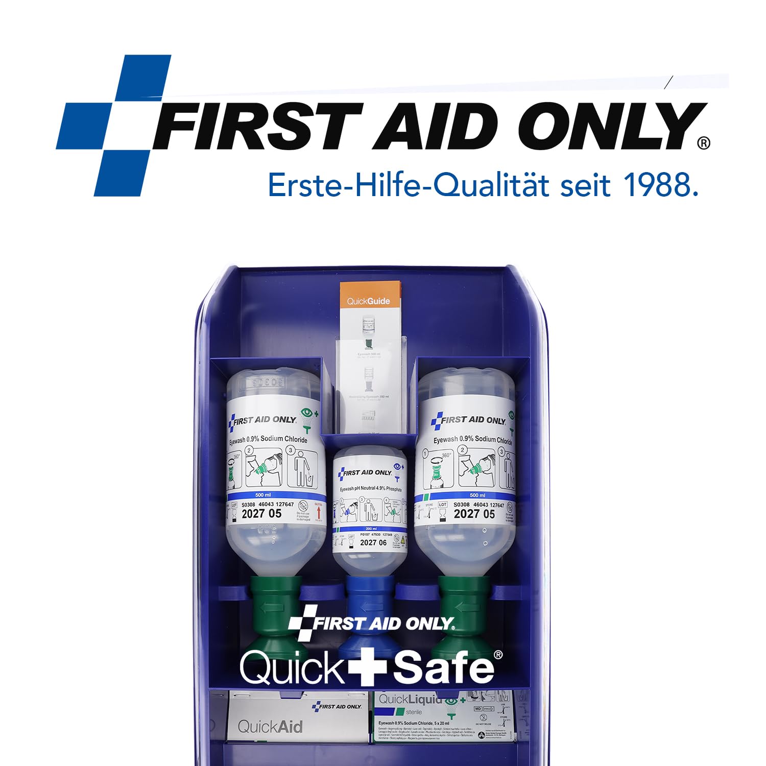 First Aid Only QuickSafe Basic Erste-Hilfe-Station | Notfallstation mit Grundausstattung für Augen- und Schnittverletzungen | hygienisch, staubgeschützt, einfach zu befüllen | P-44026 00