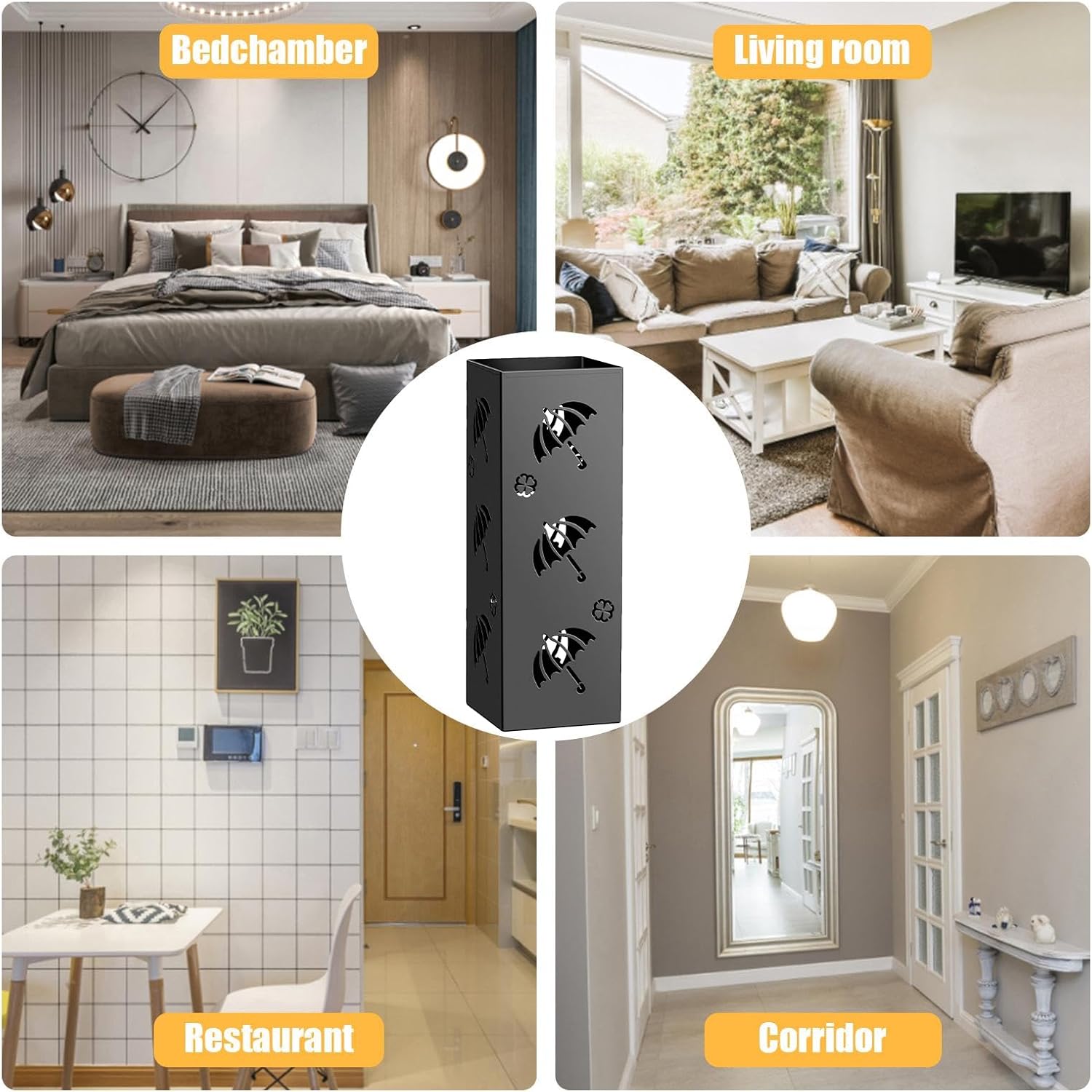 Umbrella Holder, 16.14 Inches Metal Hollow Storage Rack Basket for Organization, Vertical Tall Stand with Durable Construction and Rust-Resistant Design, Home Accessory for Patio Entrance