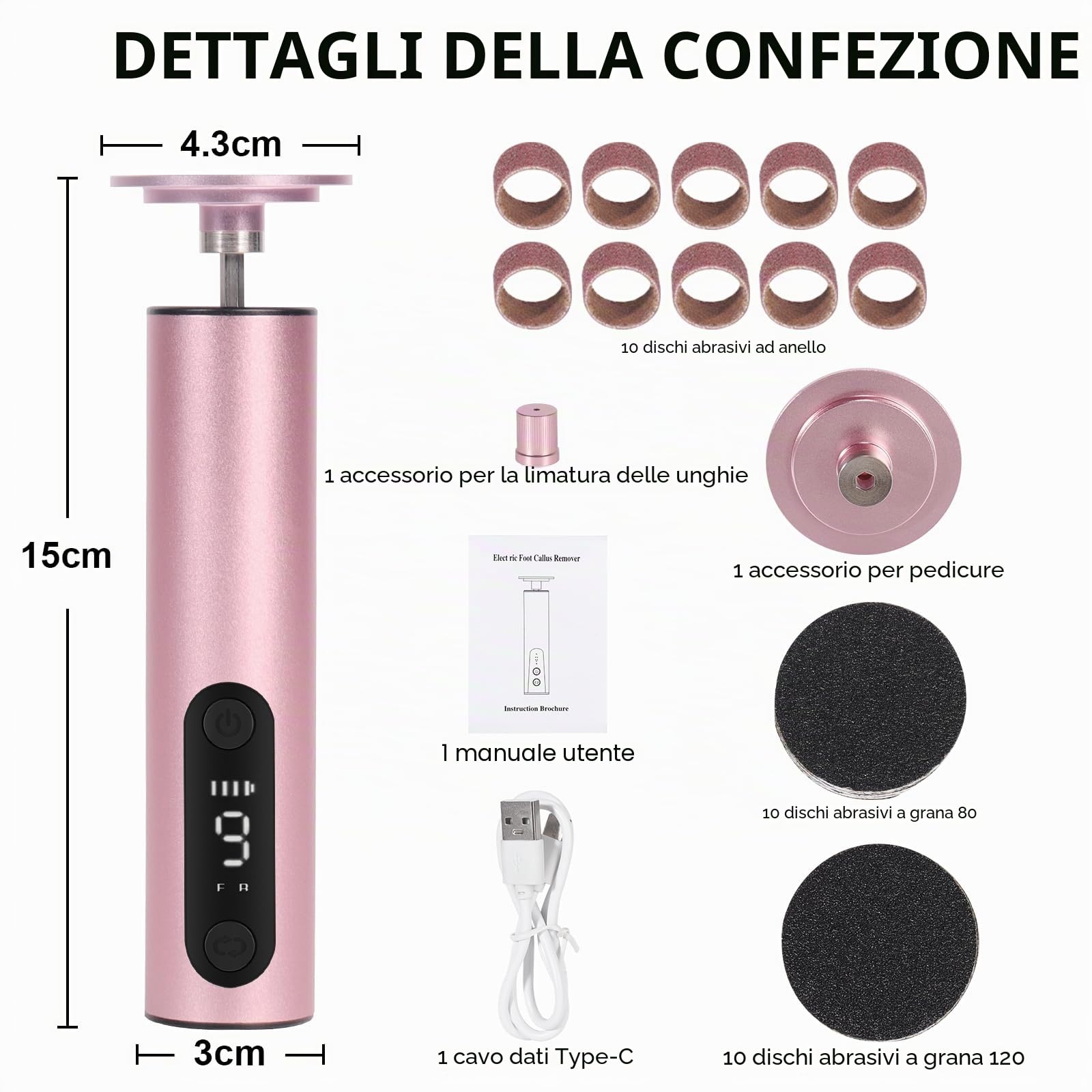 2 In 1 Pedicure Elettrico Professionale Piedi Con 9 Velocità Regolabili Schermo Digitale Calli Piedi Rimozione Lima Per Piedi E Talloni Include Due Testine Di Levigatura Sostituibili E Dischi Abrasivi