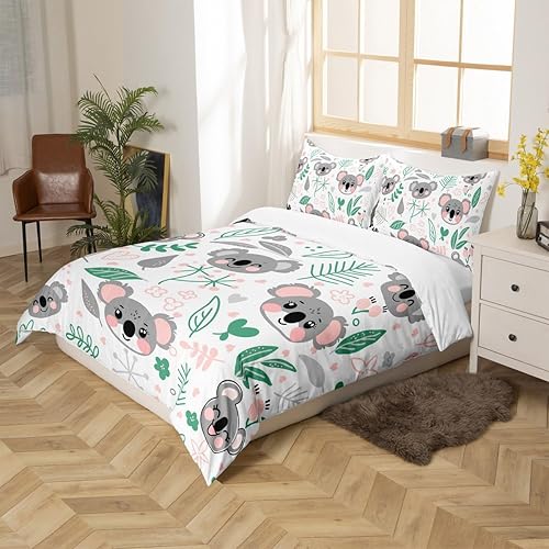 Vista 209 de Feelyou Funda de edredón de perro de dibujos animados, juego de ropa de cama para niños y niñas, perros y flores, funda de edredón con plantas Multi