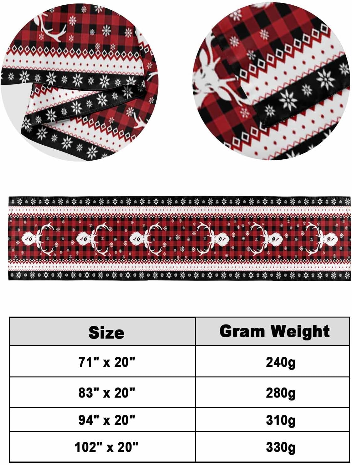 Bed Runner Scarf, Christmas Elk Snowflake Red Black Buffalo Plaid King Bed Bedding Scarves Cover Decorative Bed Scarf for Home Hotel Guesthouse Bedroom Wedding Room Guestrooms 94"x20"