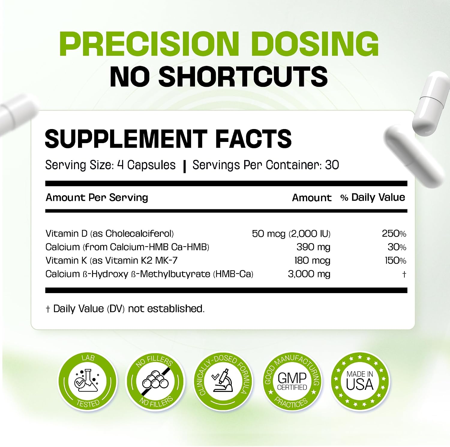 HMB 3000mg Supplement | Vitamin D3 K2 + Calcium | Muscle Recovery, Lean Muscle Support & Bone Health | Anti Catabolic Supplement for Men & Women | Non-GMO | 120 Capsules