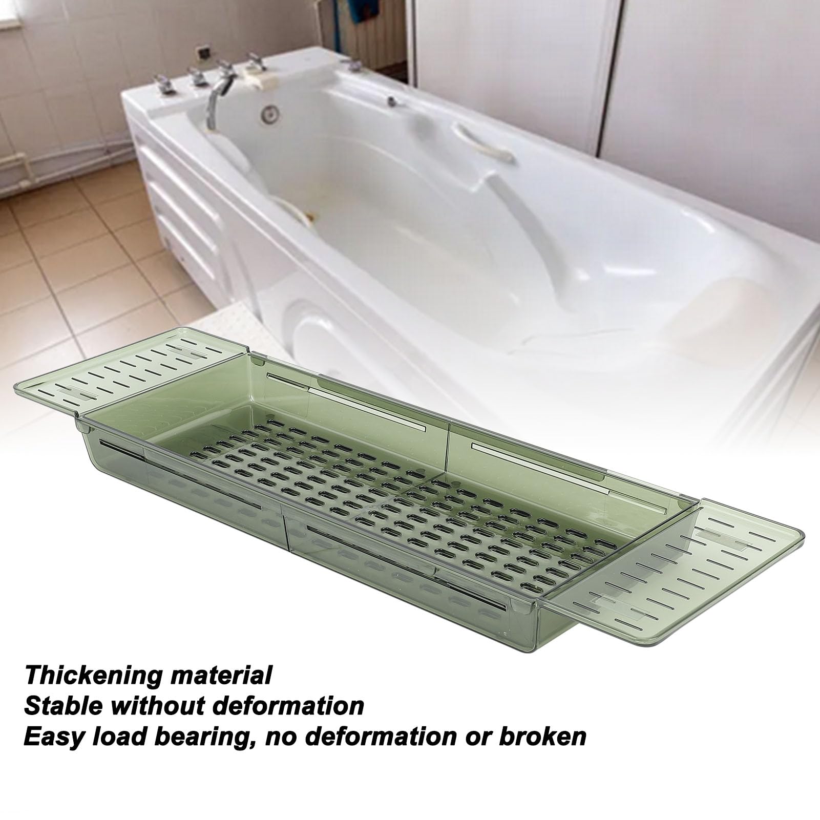 Cryfokt Bandeja para Bañera, Longitud Ajustable 56, 5 Cm a 80 Cm, Bandeja para Bañera, Carrito para con Múltiples Orificios de Drenaje, Plástico Pet para, Inodoro, Almacenamiento de Ducha (Verde