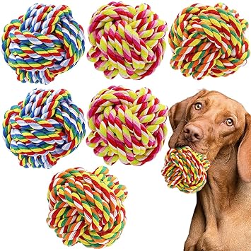 6 Pack Cotton Dog Balls,Dog Chew Toys,Dog Squeaky Balls,IQ Treat Ball for Dogs,Dental Dog Rope Toy for Medium and Large Dogs