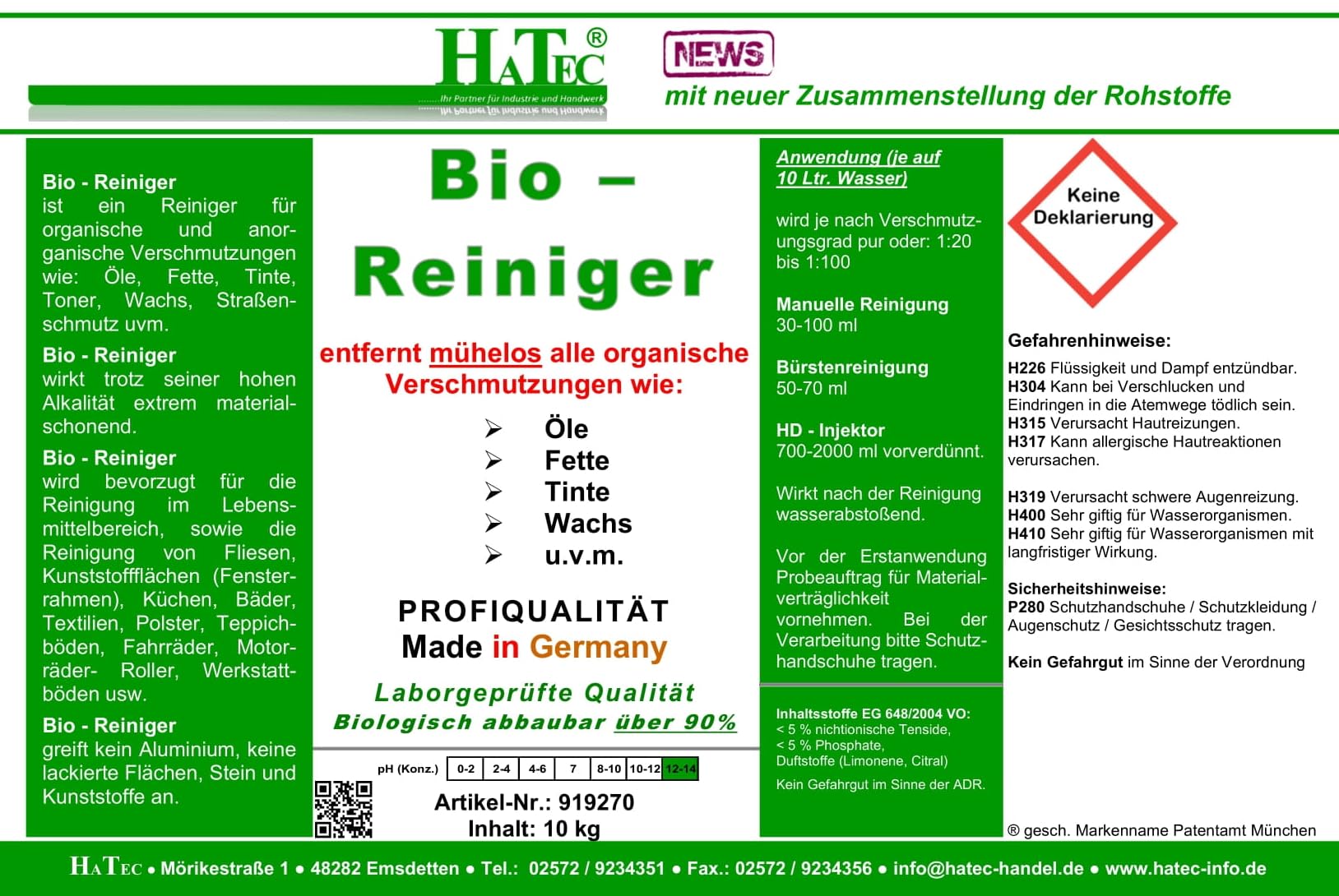 Bio-Reiniger 10-kg Konzentrat, über 90% biologisch abbaubar, Allzweckreiniger | hohe Effektivität | Polsterreiniger | Teppichreiniger | Entfetten | Oberflächenreinger