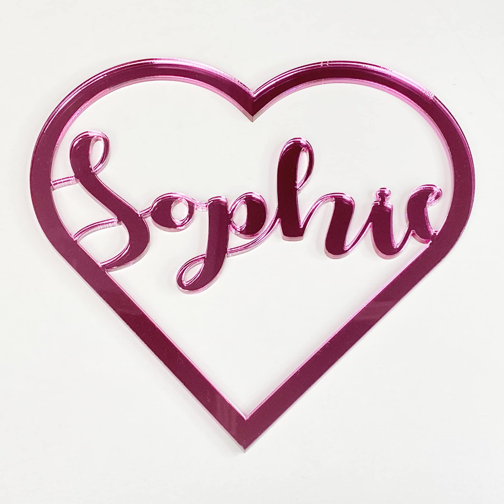 Personalised Any Name Text Wooden Colour Hoop Acrylic Mirror Floral Wedding Wreath Hanging Door Sign Wall Decoration Plaque Heart (Pink Mirror, 50)