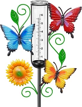 35.4" Metal Butterfly Rain Gauge Outdoor with 6" Glass Tube