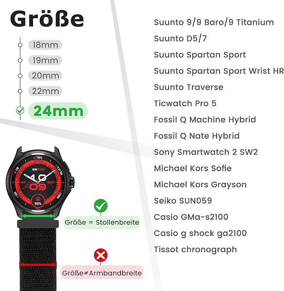 Runostrich Nylon Armband 18mm 19mm 20mm 22mm 24mm Sport Loop Schnellverschluss Uhrenarmband Aatmungsaktive Verstellbarer Ersatzarmband für Damen Herren - 2