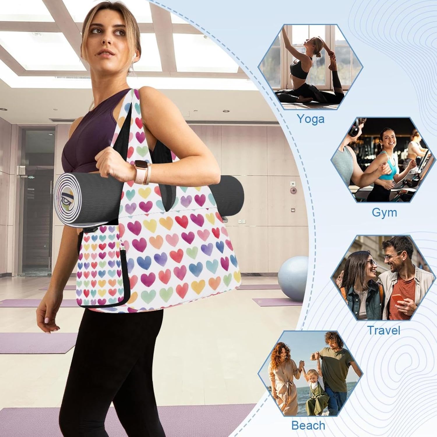 Yoga Mat Bag, Gym Workout Bag with Shoe Compartment, Paris Eiffel Tower Roses Pilates Bag for Women, Quick Access Storage Yoga Tote Bag for Sports Travel Office