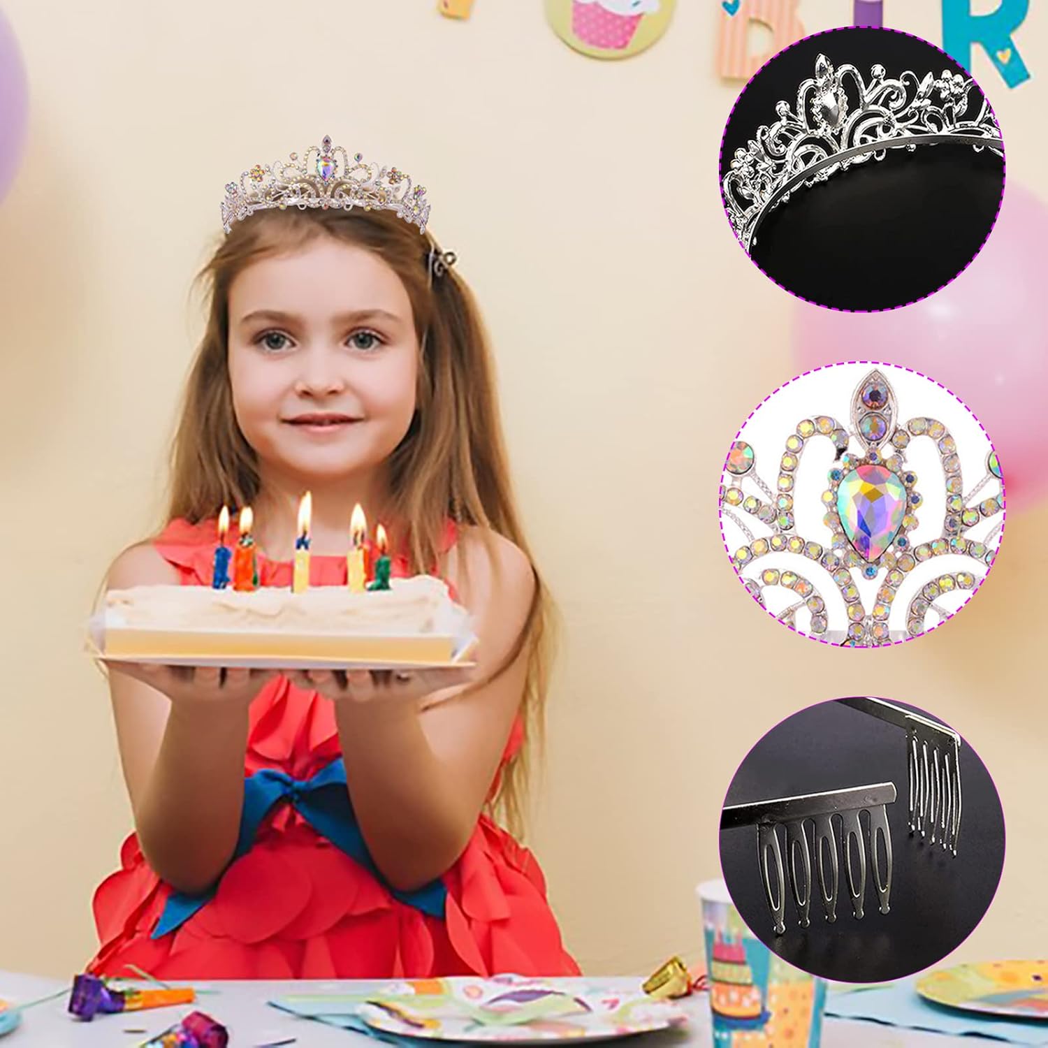 GIHENHAO Birthday Headpiece Girl Tiara,Birthday Crown Tiara and SashGlitter Crown Rhinestone