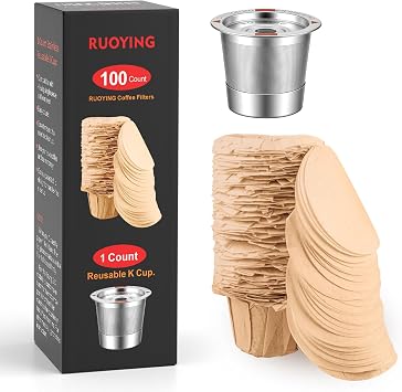 Unbleached K Cup Filters with Lid & SUS304 Pod Filter Fits Keurig 1.0 & 2.0