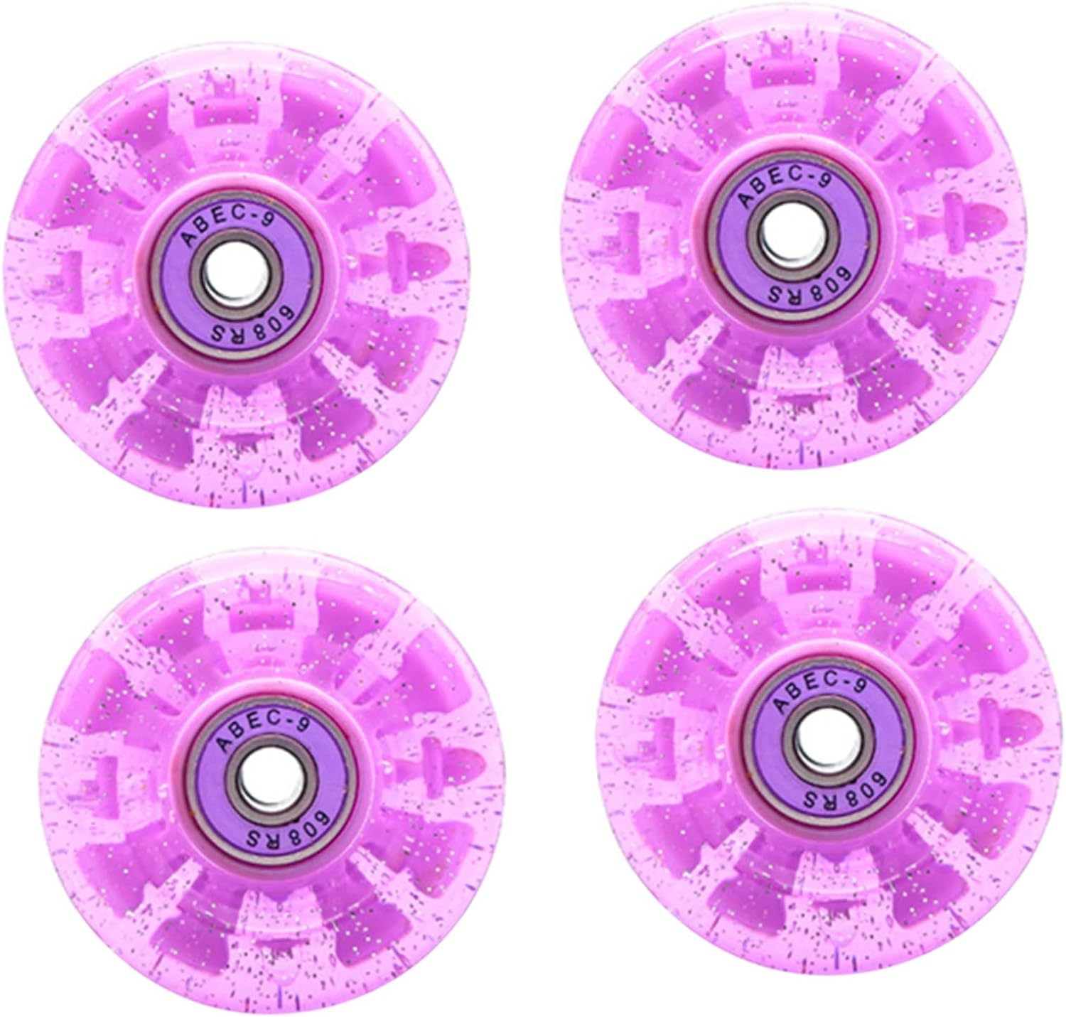 BESPORTBLE Glowing Double Row Roller Skate Wheels 4pcs for Outdoor Skating Replacement Ice Skates Accessory with Pink Purple Iridescent Color