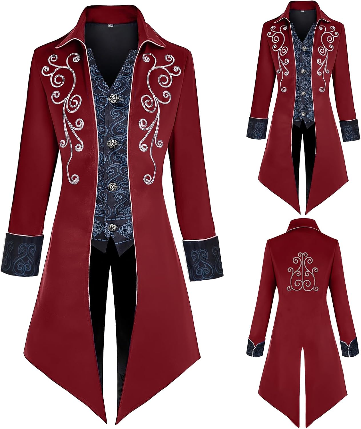 Men's Medieval Steampunk Jacket,Victorian Coat Renaissance Gothic Tailcoat,Halloween Vampire Costume