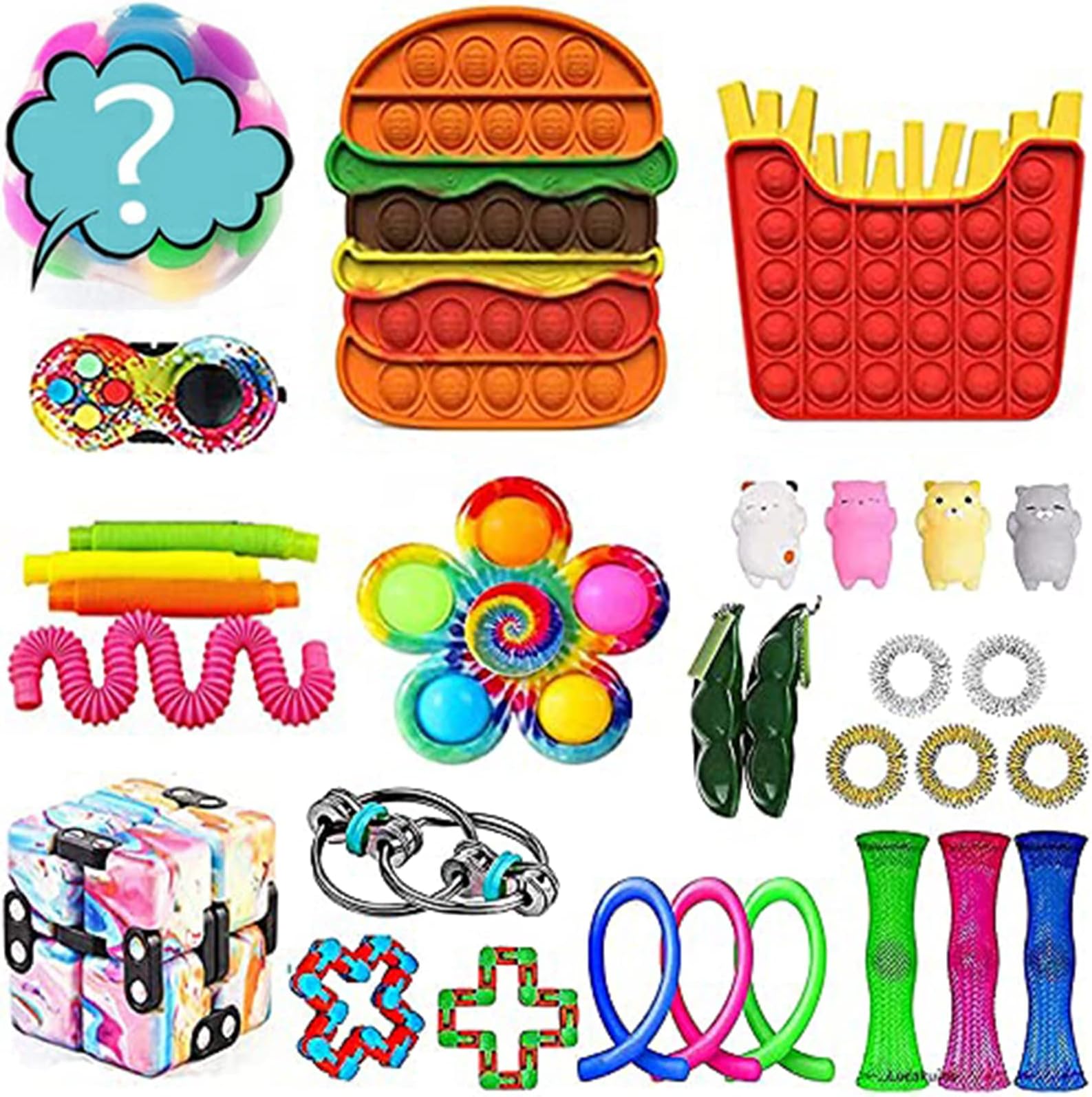 120 Pcs Fidget Pack Fidget Toy Pack Anti-Anxiety Tools with Fidget Pads Fidget Rings Fidget Spinners Fidget Toys Pack,Pop Mini Fidget Block Set Stress Relief Toys for Adults Kids (Fidget Toy-2)