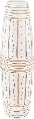AeraVida Florero de madera de mango blanco de 14 pulgadas con tejido curvo, florero decorativo de madera, florero para sala de estar, florero blanco