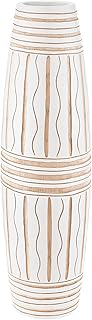 AeraVida Sensational Curvy Weave White 14-inch Mango Tree Wood Flower Vase | Decorative Wooden Flower Vase
