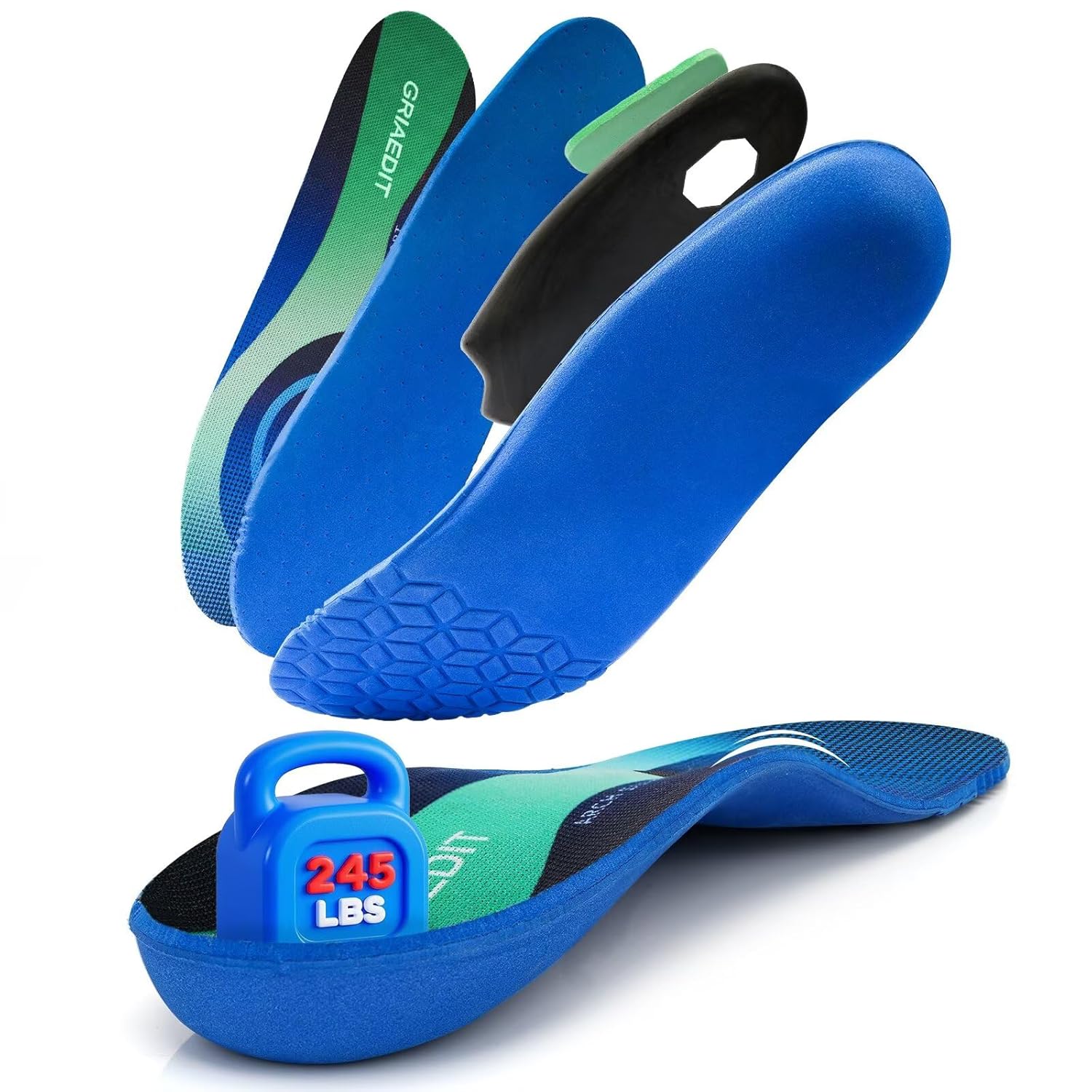 GRIAEDIT Heavy Duty Arch Support Insoles for 240lbs Orthotic Inserts for Plantar Fasciitis Foot Pain Relief Breathable Shock