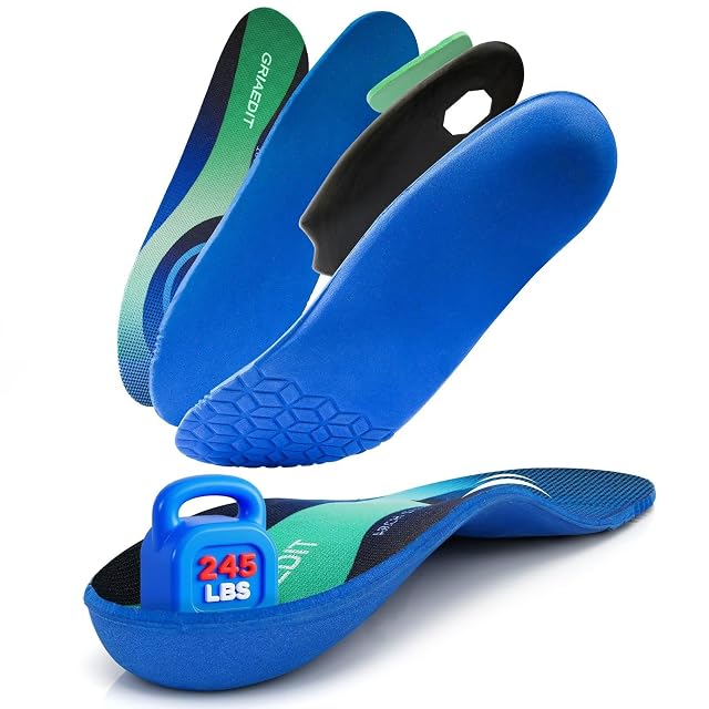 GRIAEDIT Heavy Duty Arch Support Insoles for 240lbs Orthotic Inserts for Plantar Fasciitis Foot Pain Relief Breathable Shock