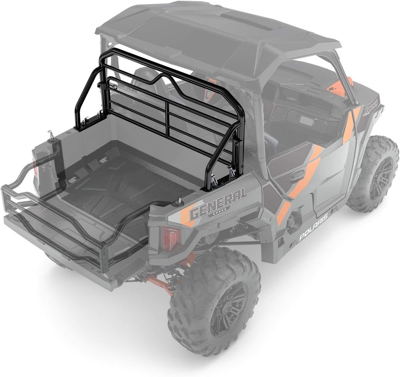 Polaris General Lock & Ride Tip-Down Headache Rack, for Specific General Models, Adds UTV Bed Storage, Protects Rear Cab, Black, Steel, Power Coated, Genuine OEM - 2882144