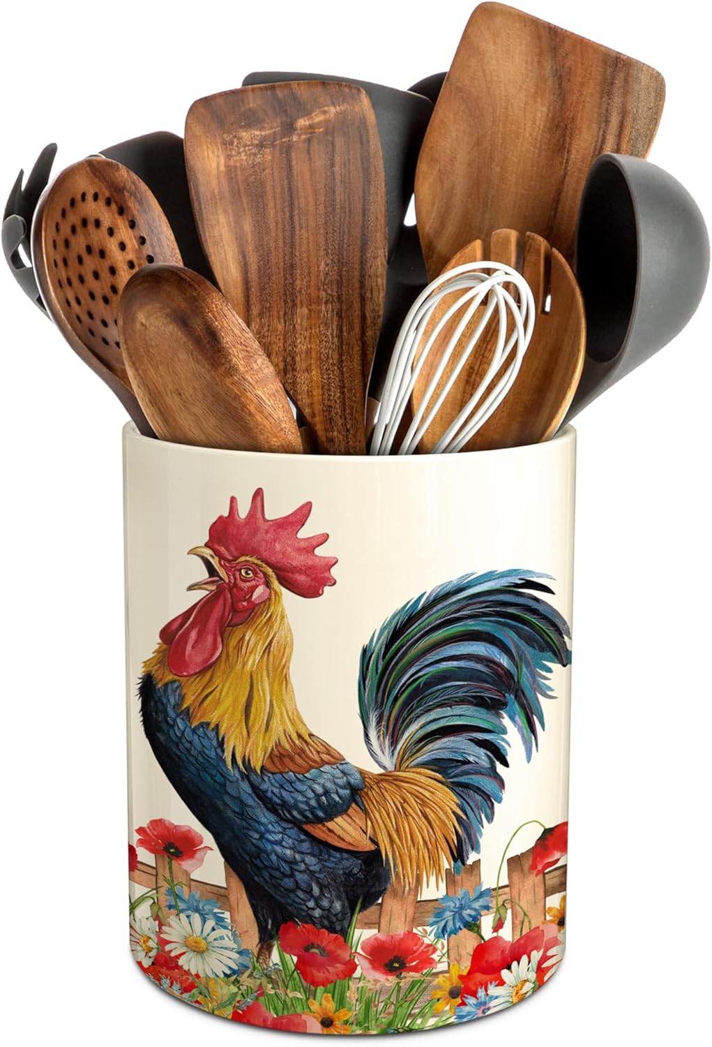 Hexagram Mushroom Decor Utensil Holder, Mushroom Kitchen Decor Ceramic Utensil Holder for Farmhouse Indoor Kitchen Decorations Rustic Farmhouse
