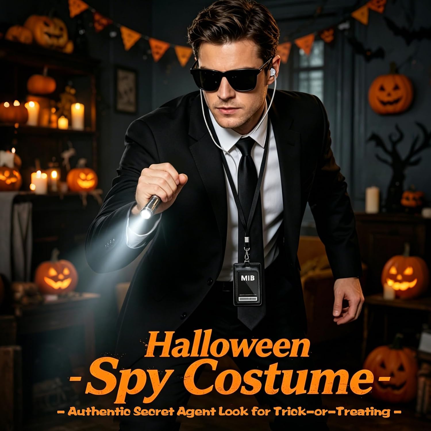 Agent Costume Secret Service Costume Set Spy Costume Accessories for Halloween Men Women Black Outfit