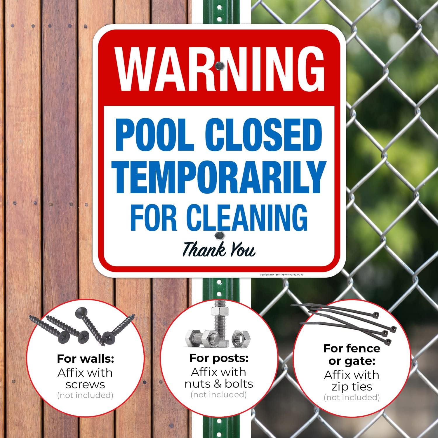 Warning Pool Closed Temporarily for Cleaning Thank You Sign, 18x18 Inches, Rust Free .063 Aluminum, Fade Resistant, Indoor/Outdoor Use, Made in USA