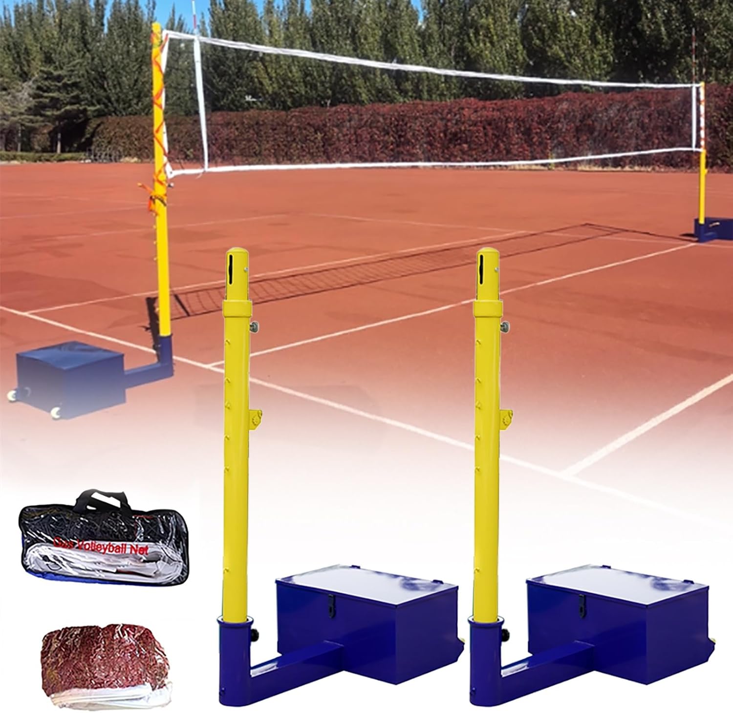 Heavy Duty Volleyball/Badminton Poles, Heavy Duty Volleyball Stand with Wheels and Net, Adjustable Height, Badminton Nets Sets,for Adults Youth