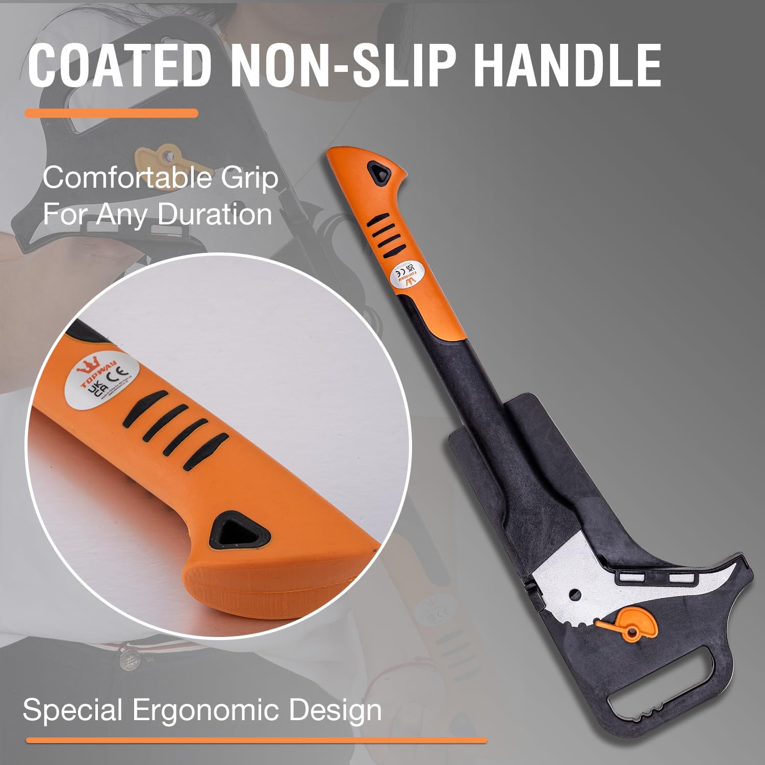 TOPWAY ZAPA de Mango Largo 720 mm de Acero al Carbono, Mango de TPR Ergonómico, Incluye Funda Protectora, Herramienta Forestal para Mover y Recoger Troncos y Madera 331235