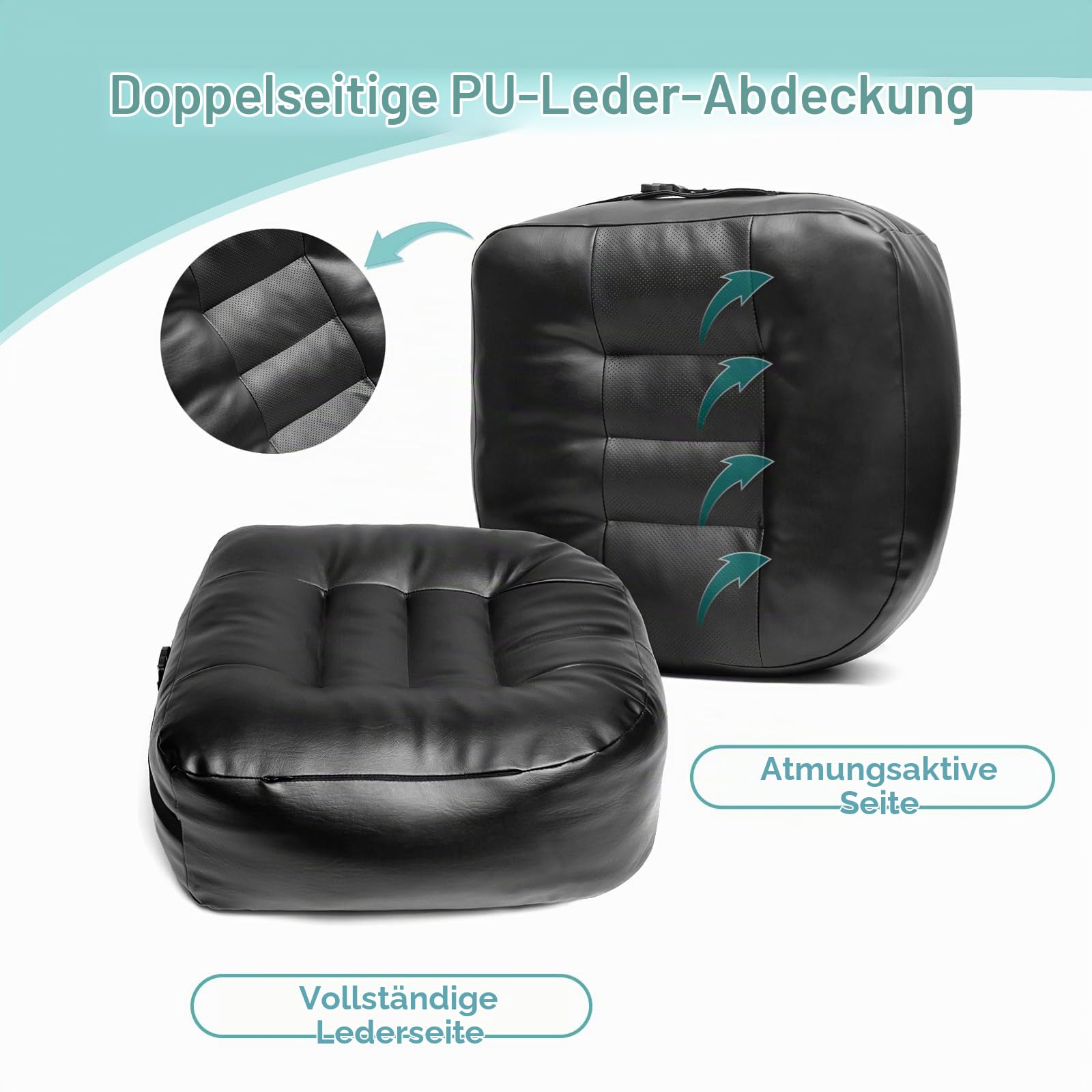 YOUFI Kunstleder Sitzkissen für Bürostuhl – Dicke Sitzerhöhung – volle Füllung für Unterstützung – mit atmungsaktivem Lederbezug, Griff und Schnalle – lindert Rückenschmerzen – (45 x 40 x 11 cm)