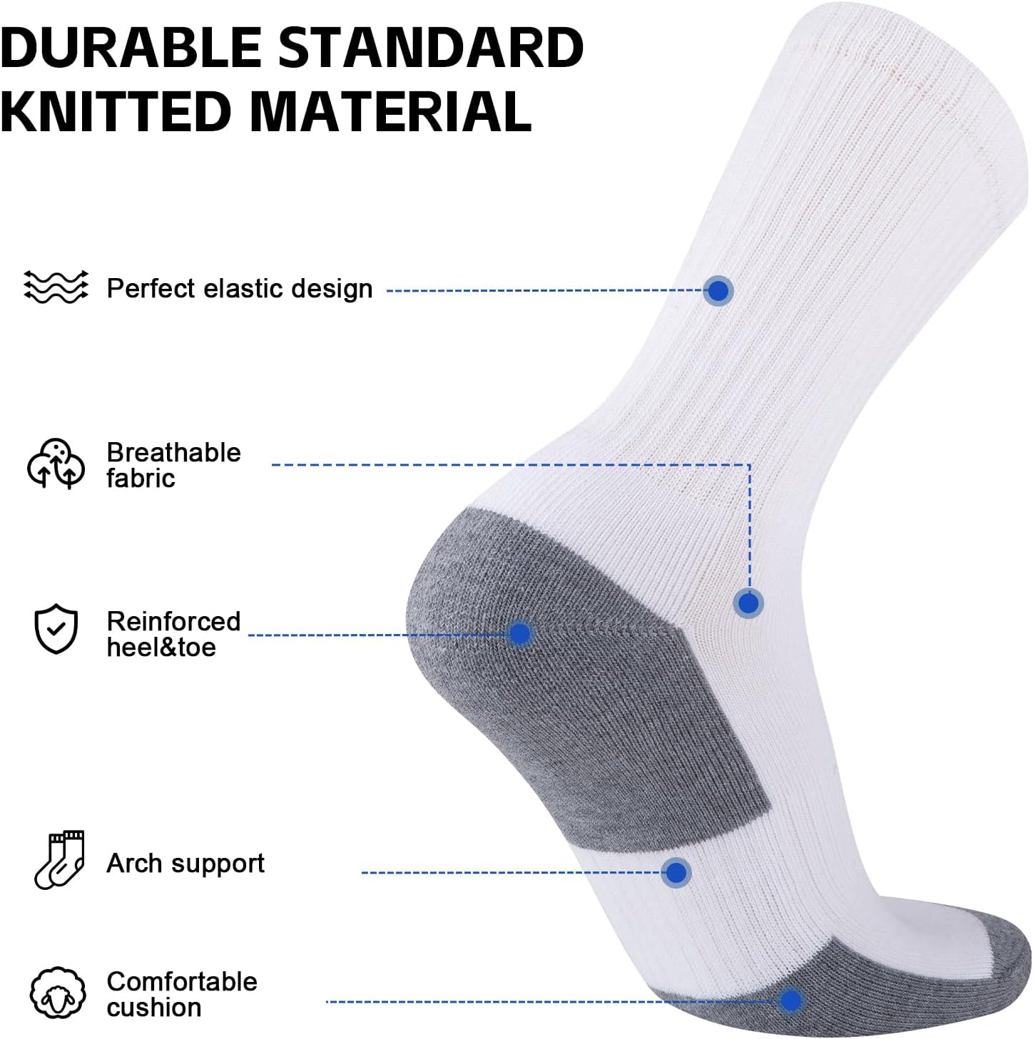 COOVAN 8 Pack Men's Athletic Crew Socks - Moisture Wicking, Heavy Duty Cushioned, Breathable Boot Socks - Image 6