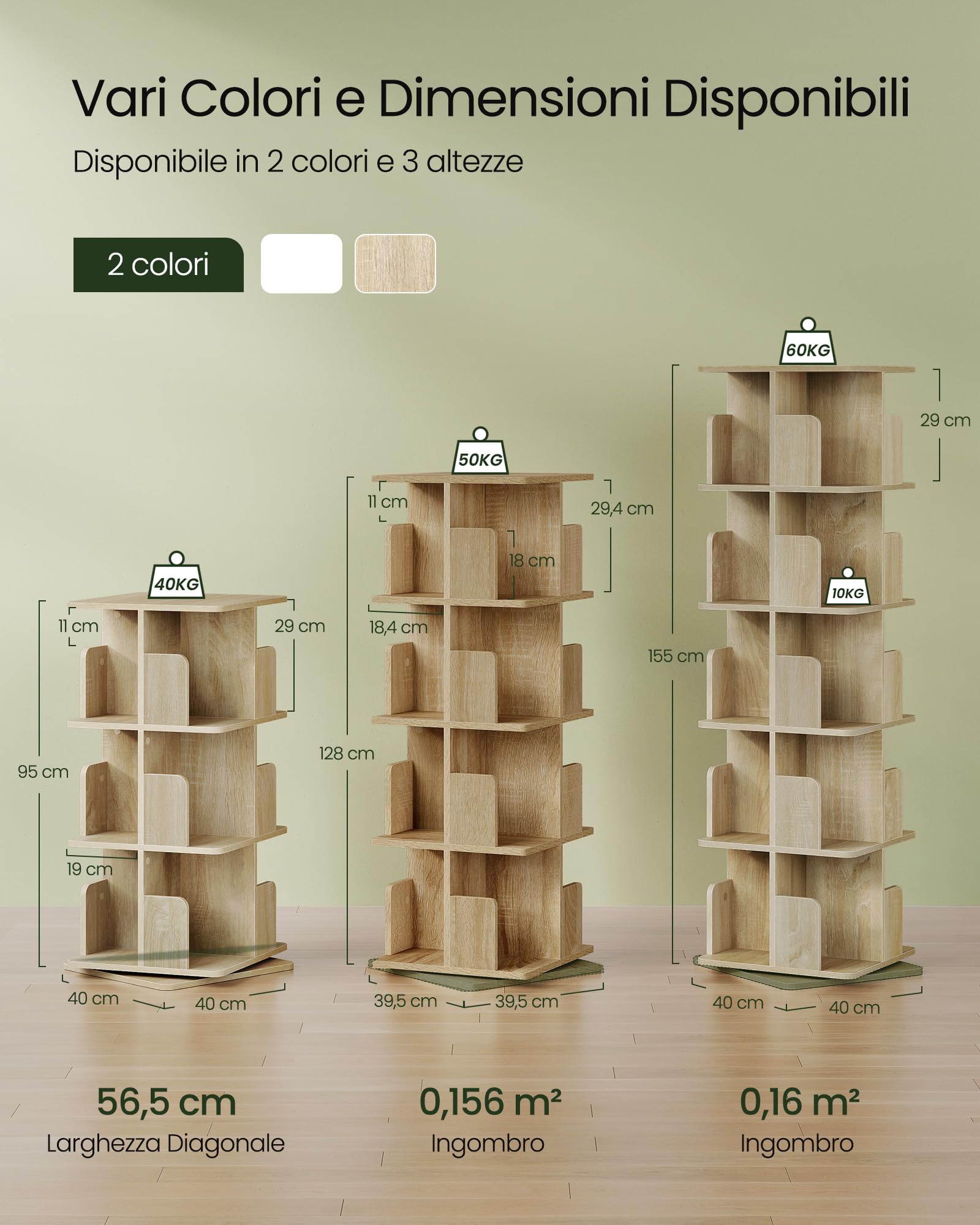 EUGAD Libreria Girevole a 5 Livelli, Libreria Alta e Stretta, Scaffale d'Angolo a Pavimento, Scaffale Girevole per Libri, Rovere Chiaro