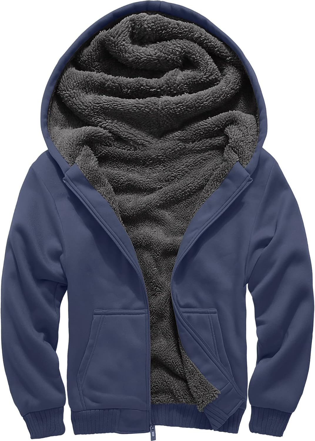 Little Beauty Men's Winter Heavyweight Fleece Sherpa Lined Zipper Hoodie Sweatshirt Jacket-NCY-4XL