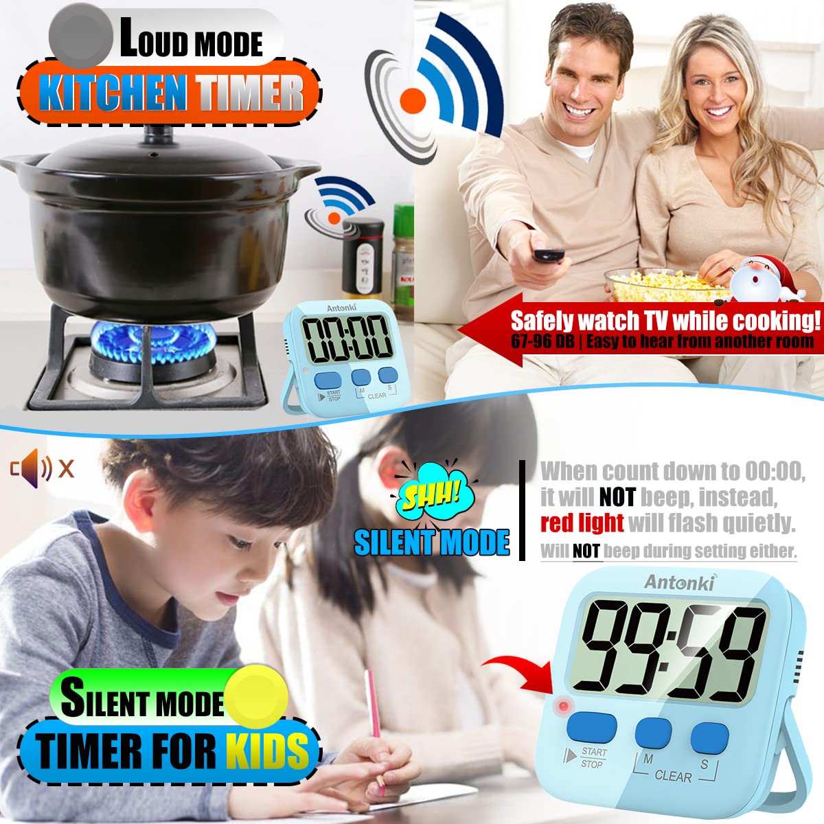 2 Timer Digitali Antonki Per Cucina/studio - Confezione Da 2, Gialli Con Magnete