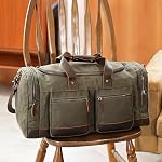 Polare 23” Waxed Canvas Cowhide Leather Waterproof Travel Duffel Bag Trim Luggage Weekender Overnight Carry on Hand Bag (Army Green)