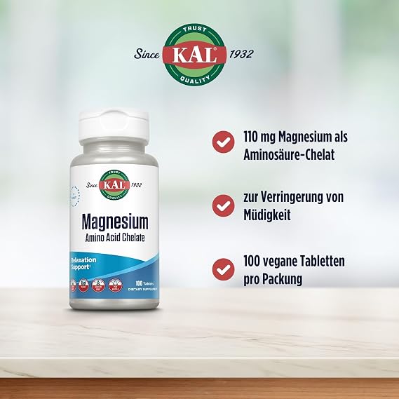 Kal 220 Mg Magnesium Chelated Tablets, 100 Count