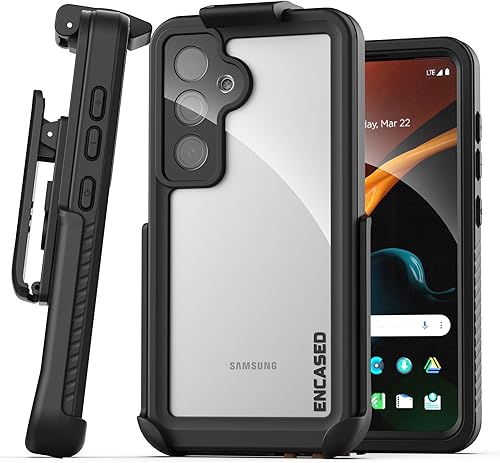ENCASED Funda impermeable para cinturón diseñada para Samsung Galaxy S24 Plus, funda protectora de cuerpo completo con protector de pantalla