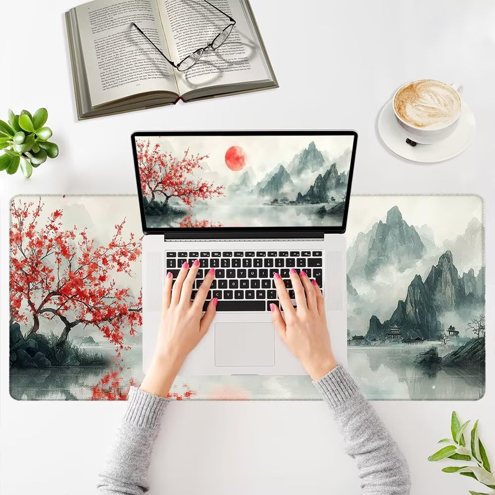 Podkładka pod mysz XXL 1200 x 600 mm, duża podkładka pod mysz w stylu retro z wodoodporną i antypoślizgową gumą, pod ręką Japonia zszyte krawędzie, poprawia precyzję i szybkość dla graczy, Q-64